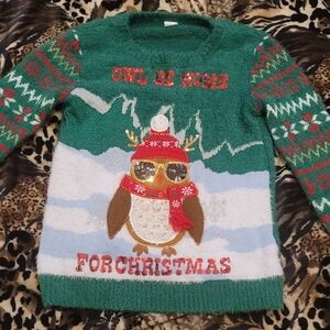 Girls Christmas Ugly Owl Sweater